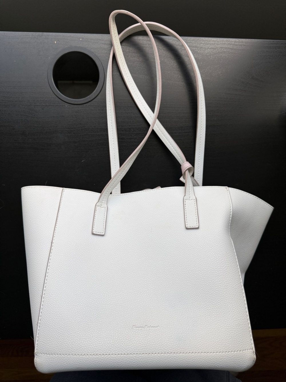 Tommy Bahama White Pebbled Leather Tote with Long Straps